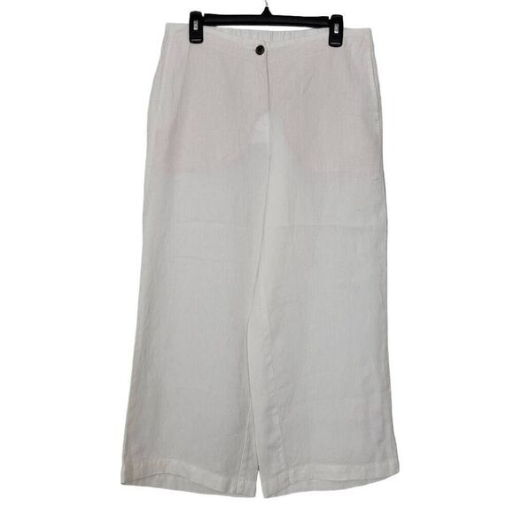 J Jill Love Linen Easy Linen Wide Leg Cropped Pants Sz M White Semi Sheer Coasta - Picture 1 of 11